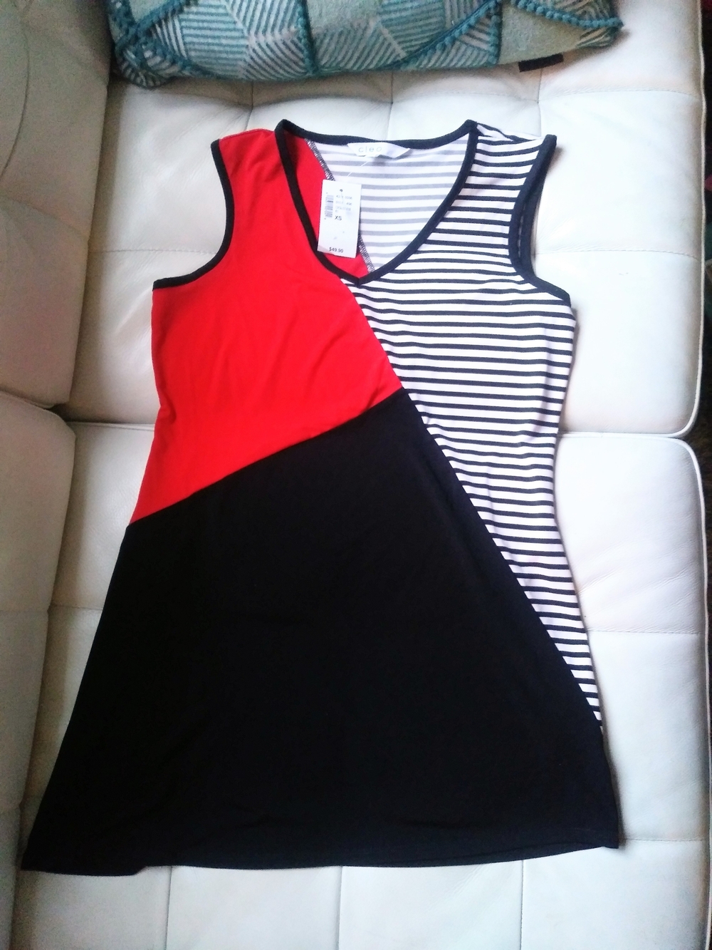 Striped V-neck top with tag